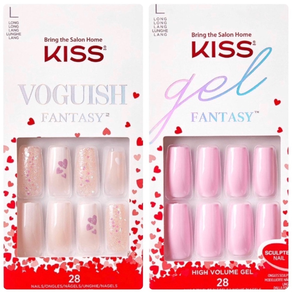 Kiss Long Length Square Tip Valentine’s Day Nails Set of 2